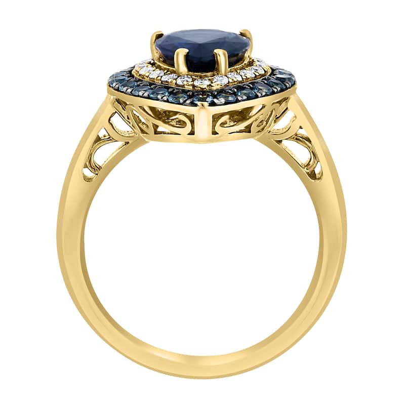 EFFY 14K Gold Diamond Natural Sapphire London Blue Topaz Ring