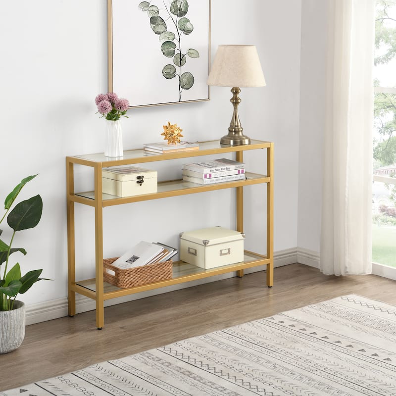 Carolina Living Chrysalis 3 Tier Glass Top Console Table - Gold - Gold, Clear