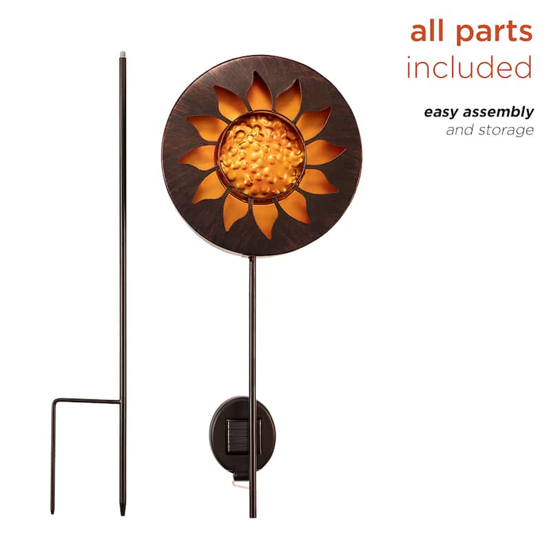 Alpine Corporation 40" Tall Outdoor Solar Powered Garden Stake Sunflower Design with LED Lights