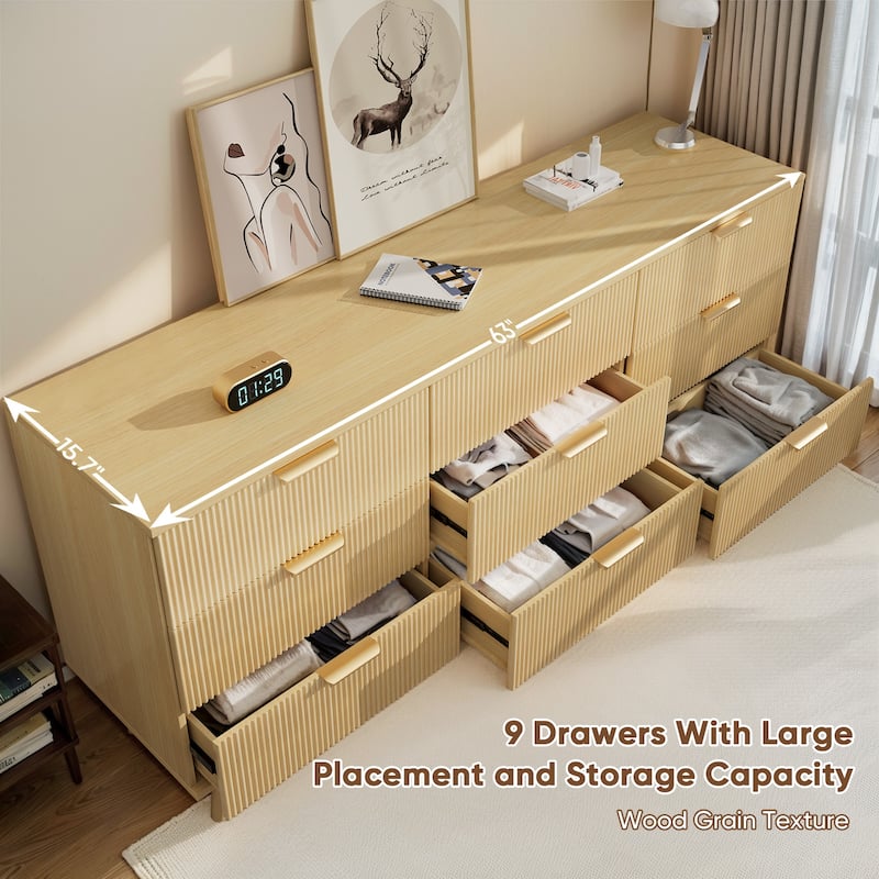 Pocassy 63" Wide Modern Chest 9-Drawer Dresser for Bedroom