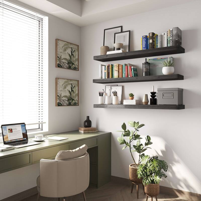 Wallniture Bois Wood Board 48" Long, 10'' Deep, 2" Thick, Hidden Bracket Shelf for Wall, Kitchen Shelf, Special Walnut, 1Pc