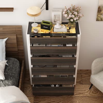 6-Drawer Dresser with Lighting Bedroom Media Cabinet Chest