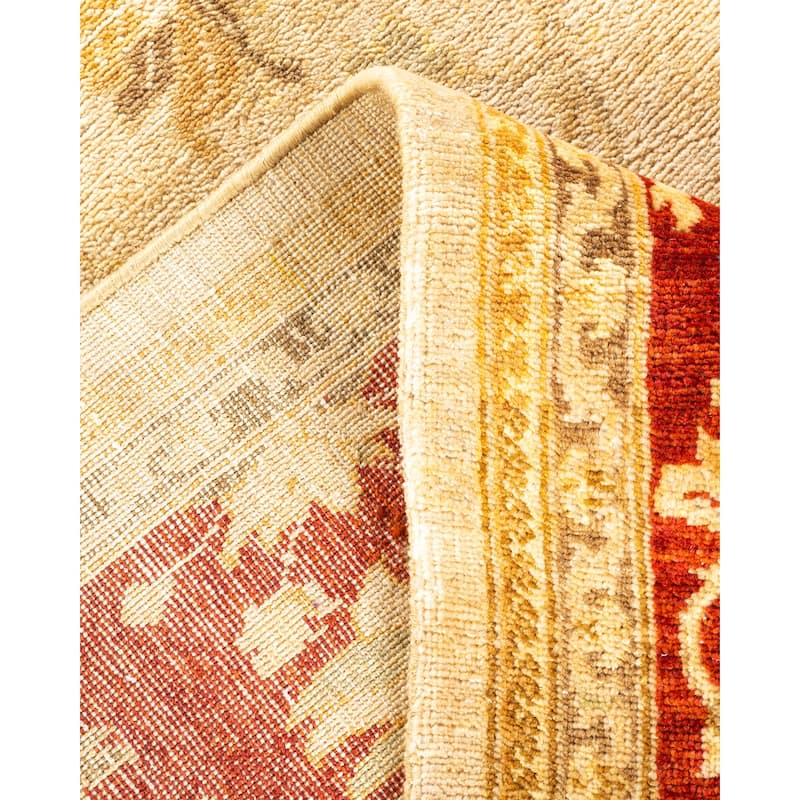 Overton Hand Knotted Wool Contemporary Floral Yellow Area Rug - 6' x 9'