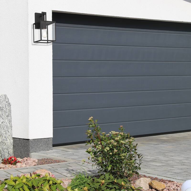 Preston 14.75 in. 1-Light Matte Black Modern Outdoor Wall Lantern with Clear Glass Shade