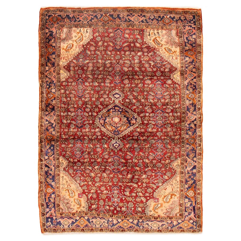 ECARPETGALLERY Hand-knotted Anatolian Vintage Red Wool Rug - 4'3 x 5'11 - Red - 4'3 x 5'11