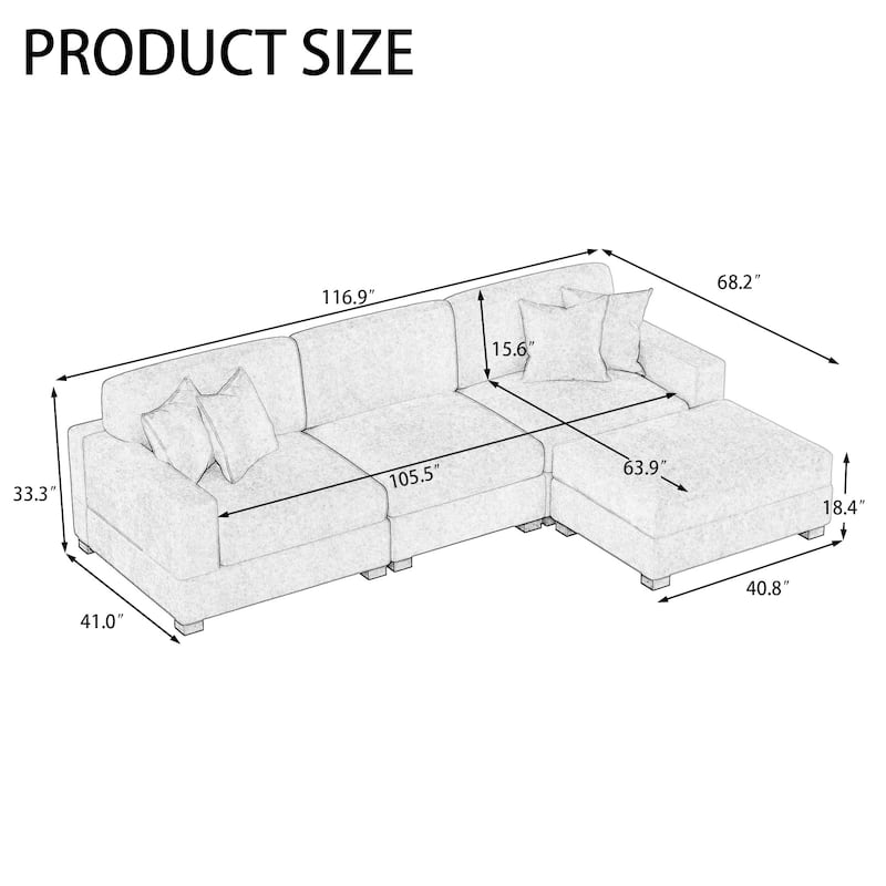 Oversized Chenille Modular Sectional Sofa Living Room Set with Ottoman