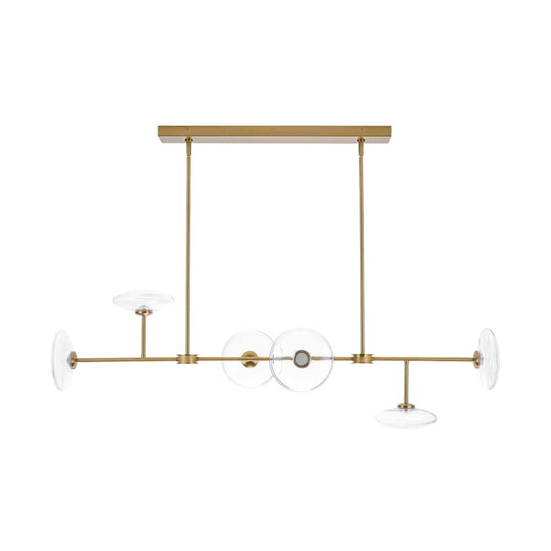 Modern 6-Light Disc Glass Dimmable LED Linear Chandelier - N/A