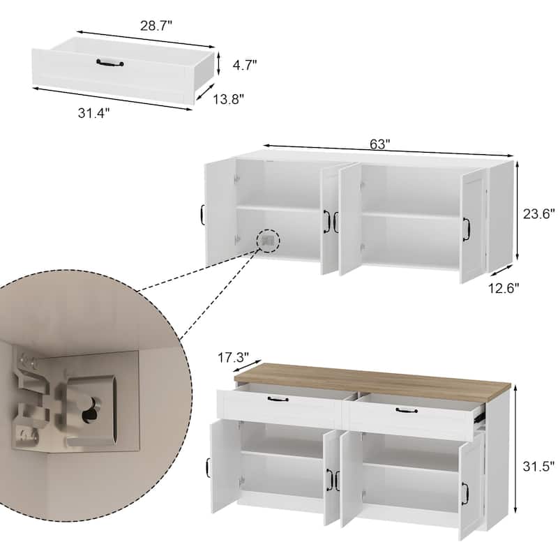 2 Piece Modular Closet Storage Set with Floor and Wall Cabinets Pantry