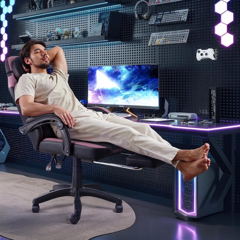 BOSSIN Ergonomic Gaming Chair – 400 lbs Support, PC/Racing Office Chair with Adjustable Swivel, Lumbar Vibration & Headrest