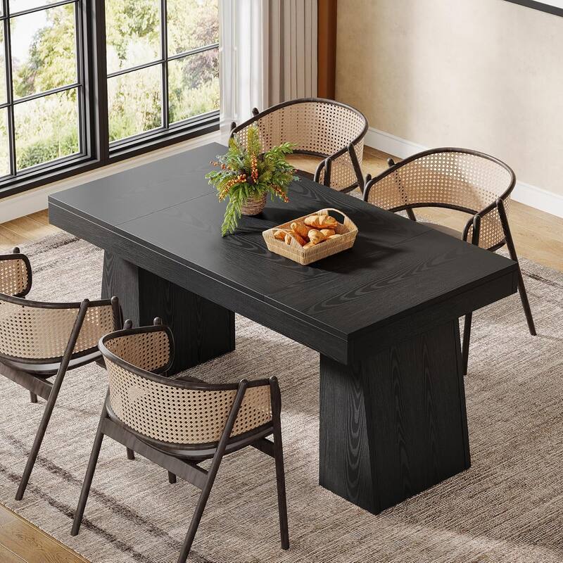 55 Inches Rectangular Dining Room Table, Brown - Black