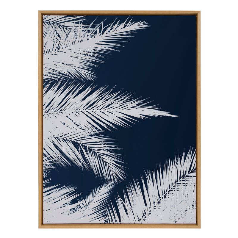 Kate and Laurel Sylvie Palm Cyanotype 1 Framed Canvas by Alicia Bock