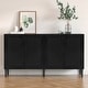 preview thumbnail 11 of 9, Anmytek 4-Door Black Rattan Buffet Sideboard Modern Accent Storage Cabinet with Adjustable Shelf - 63" W x 15.7" D x 35.4" H