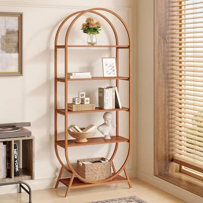 70.8 Inches Tall Bookshelf, 5 Tiers Arched Bookcase with Metal Frame