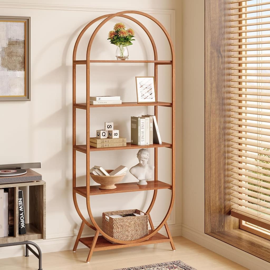 70.8 Inches Tall Bookshelf, 5 Tiers Arched Bookcase with Metal Frame