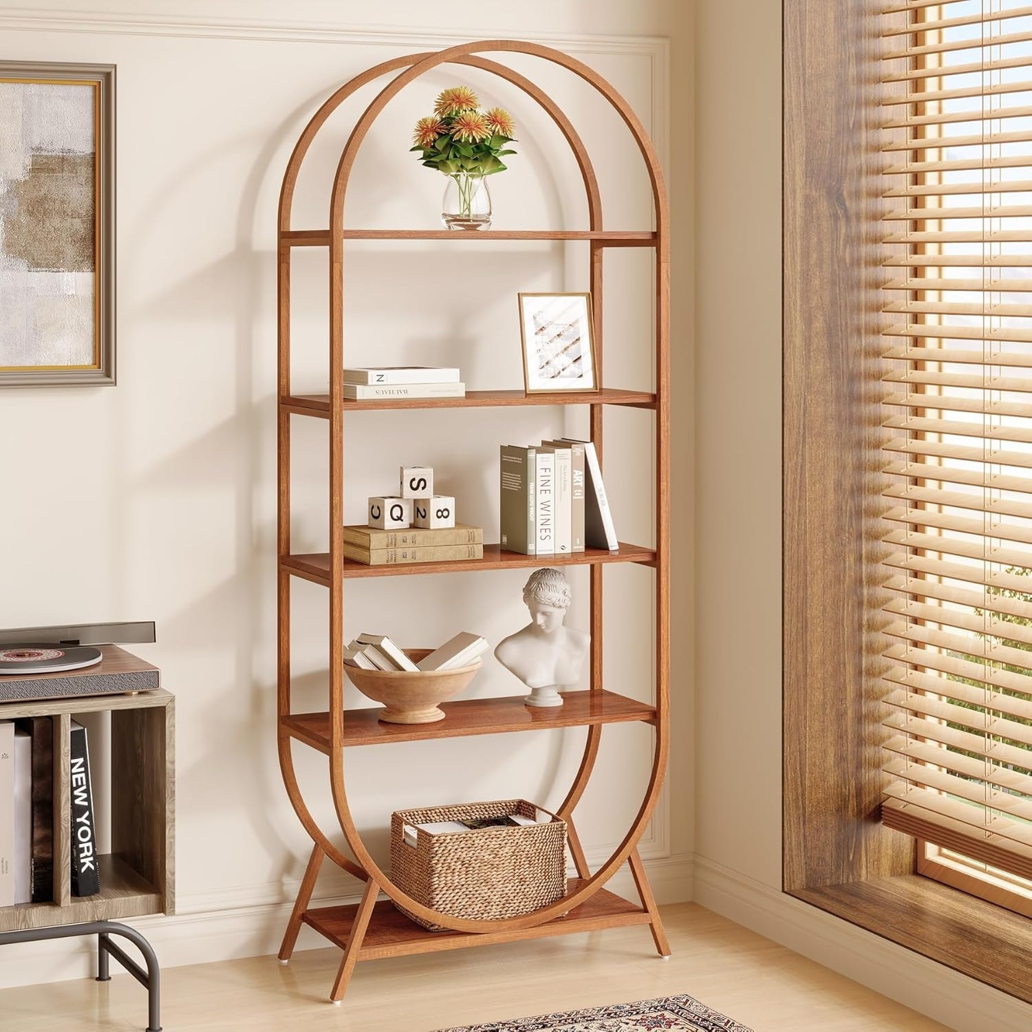 70.8 Inches Tall Bookshelf, 5 Tiers Arched Bookcase with Metal Frame