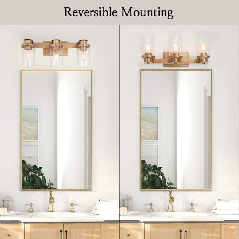 Modern Gold 3-Light Bathroom Vanity Light Cylinder Glass Wall Sconce