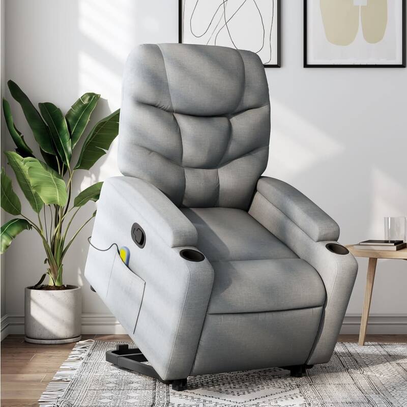 vidaXL Stand up Massage Recliner Chair Light Gray Fabric - Massage Recliner Chair - Light gray