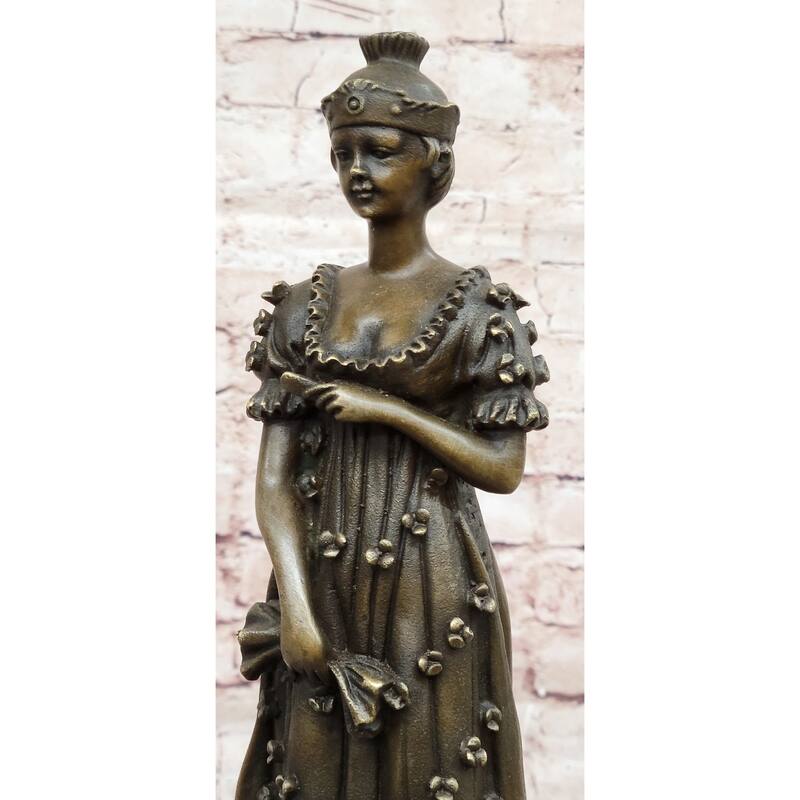 Art Deco Bronze Sculpture Of Queen In Floral Dress - Female Figure By Milo