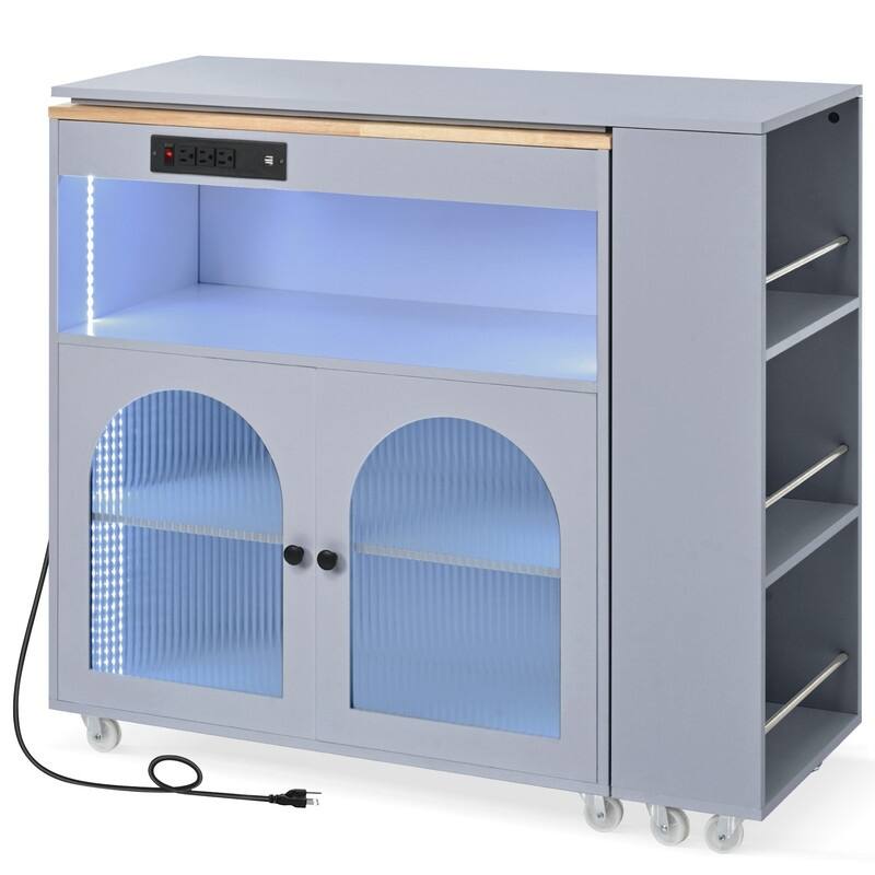 Rolling Kitchen Island With Extension Table, Power Outlet