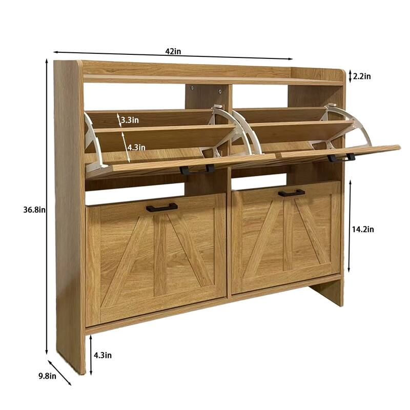 Modern Fence Shoe Cabinet with 4 Flip Drawers, Sleek Space-Saving Entryway Organizer for Living Room