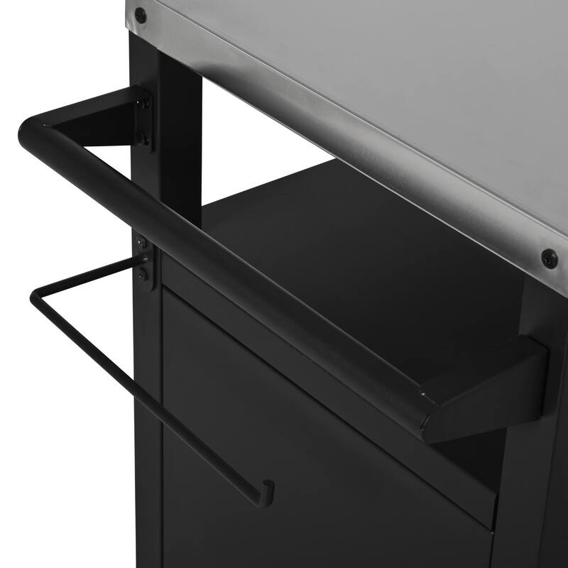 45" Metal Outdoor Grill Cart with Storage Cabinet, Outdoor Kitchen Island with Foldable Table on Wheels for BBQ