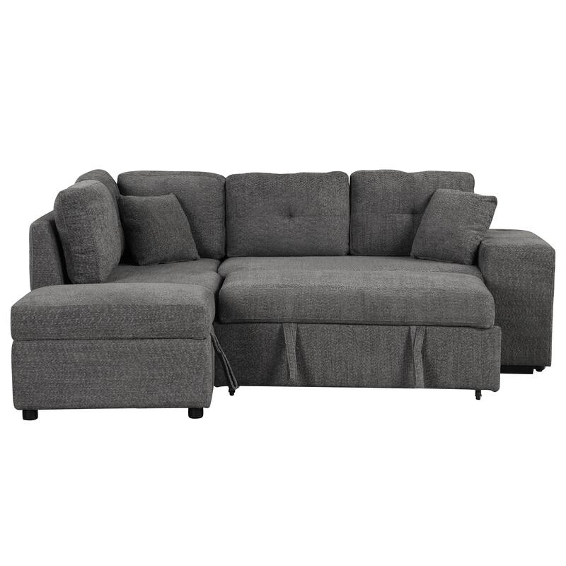 87.7" Convertible Sleeper Sofa with Storage Ottoman, Wireless Charger, Hidden USB Ports for Living Room