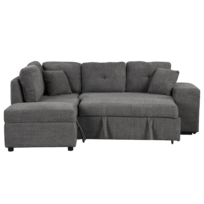 Roomfitters Convertible Sleeper Sectional Sofa Bed with Storage Ottoman, Two Throw Pillows, Two Stools, Wireless Charger
