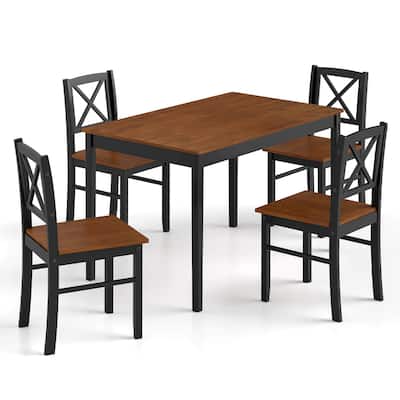 Costway 5 Piece Dining Table Set for 4 People with Rubber Wood Legs,