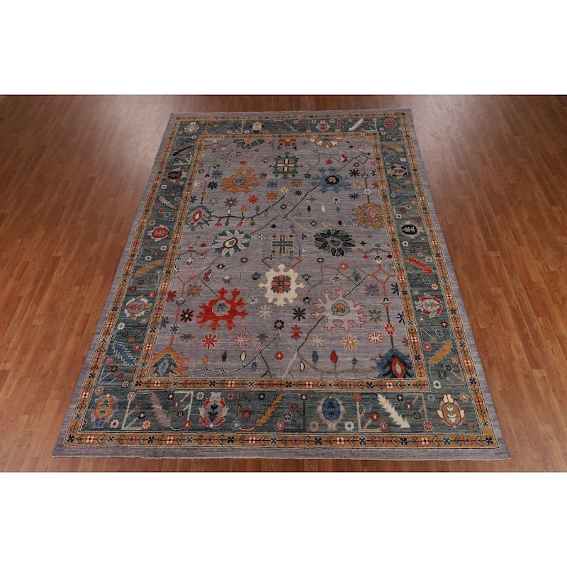 Vegetable Dye Grey Oushak Turkish Rug Hand-Knotted Wool Carpet - 8'9"x 11'9"