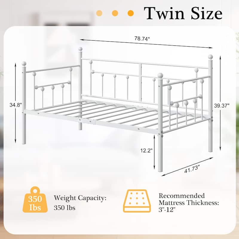 VECELO Roman Column Daybed 79" Iron Frame Space Saving Daybed Set with Rolling Trundle for Guest Teen Room Black or White