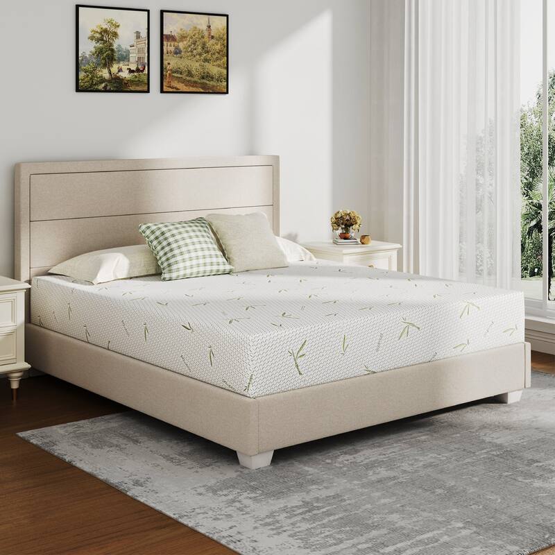 EGOHOME 8 Inch Green Tea Medium Memory Foam Mattress with Bamboo Cover