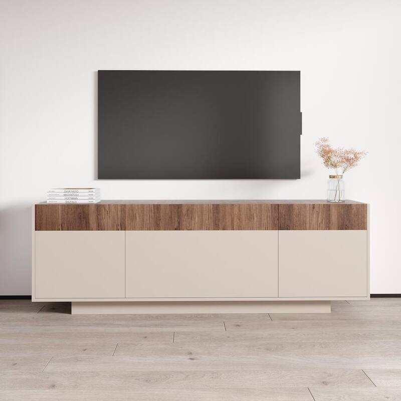 Meble Furniture Haopsa 71" Modern 3D-Effect TV Stand with Storage Cabinets for up to 80" TVs - Cashmere/Walnut