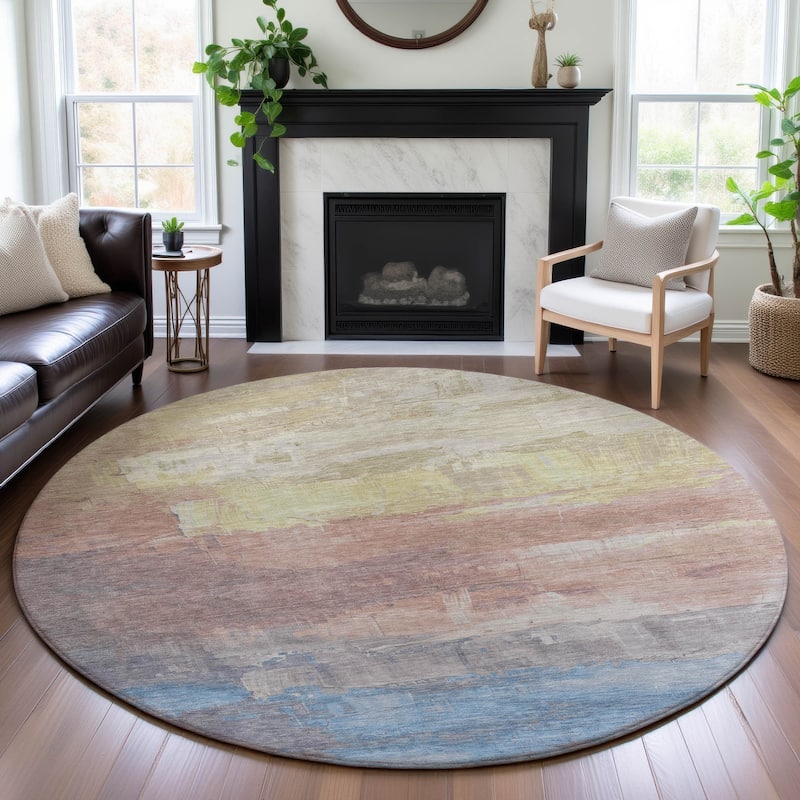 Premium Washable Super Soft Modern Brushstrokes Mayfield Rug - Beige - 8' x 8'