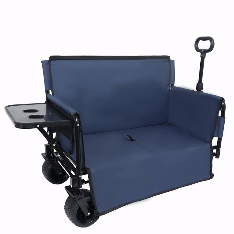 3-in-1 Convertible Folding Wagon Cart - Bench Seat, Rear-Mounted Folding Tabletop, 500lbs Heavy-Duty Utility Wagon
