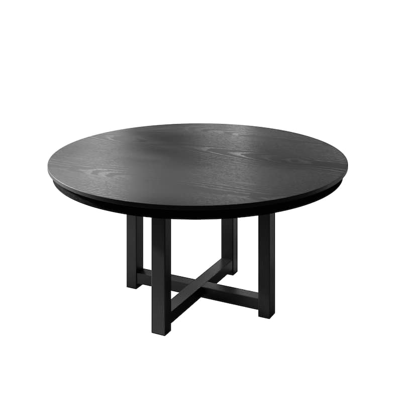 HomeRoots 52" Black Solid Wood Round Top Dining Table - 52.00 in. x 30.00 in. x 52.00 in.