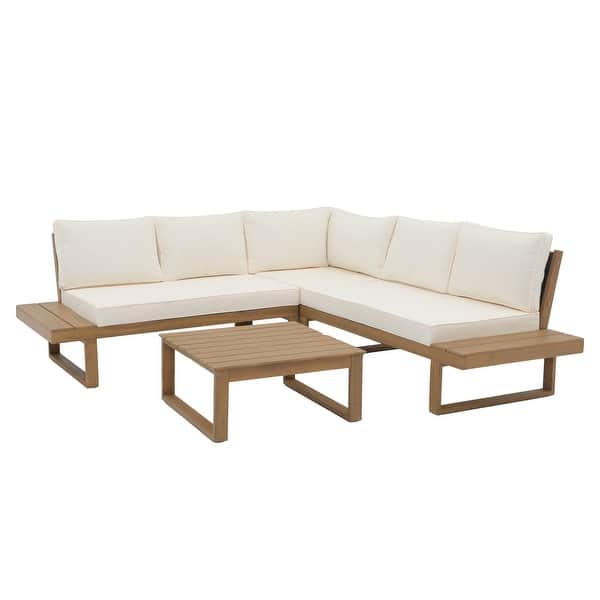 Outdoor 4 pieces V-Shaped Acacia Wood Sectional Sofa Set - White