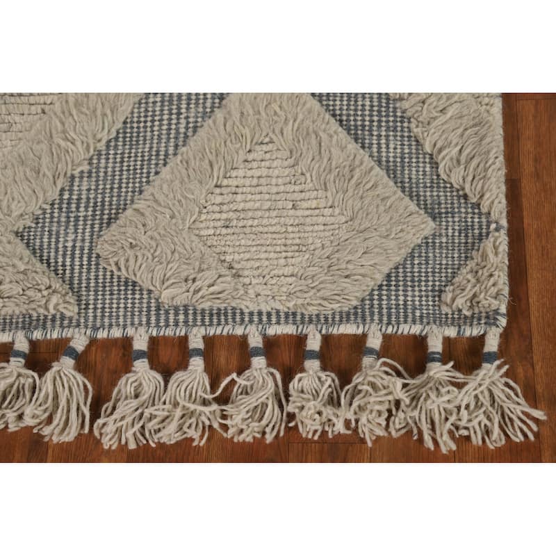 Moroccan Indian Rug Hand-Knotted Geometric Wool Carpet - 2'0"x 3'0"