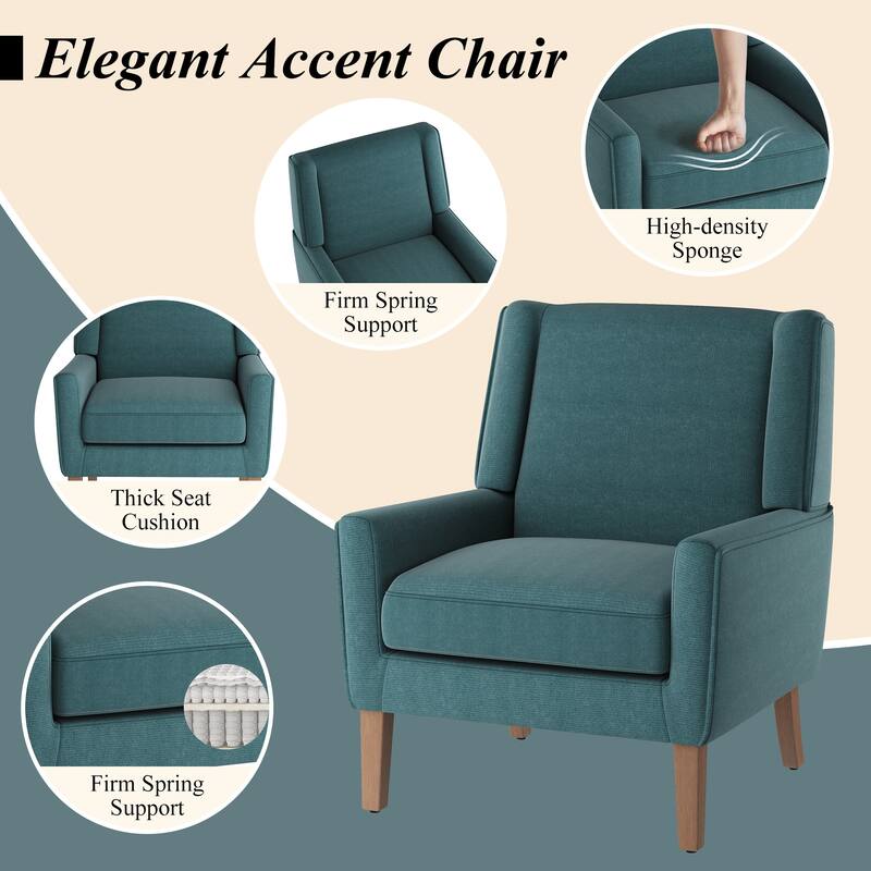 Mid-Century Linen Wing Chair - Tailored Channel Tufting & Walnut Tapered Legs, Compact Accent for Reading Nooks