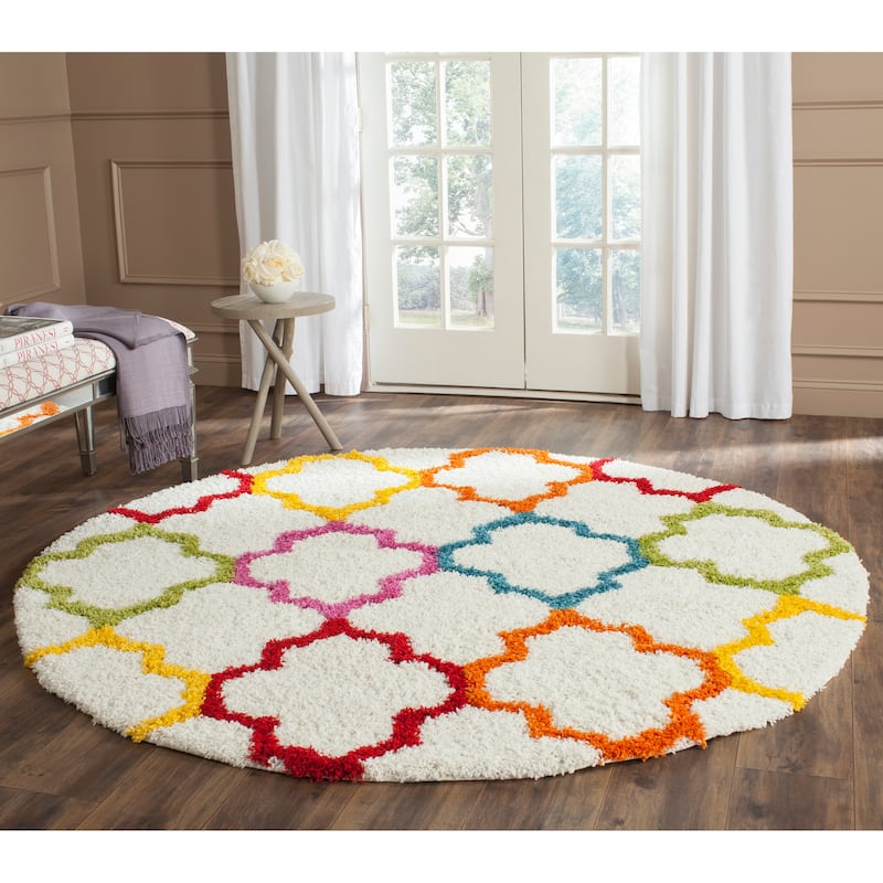 SAFAVIEH Kids Shag Judyth Nursery Playroom 2-inch Thick Rug - 6'7" Round - Ivory/Multi