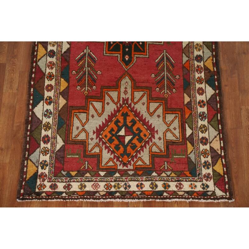 Hamedan Persian Vintage Runner Rug Handmade Wool Carpet - 3'10"x 11'9"