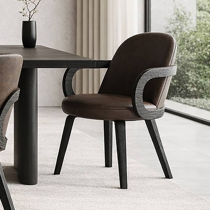 Modern Faux Leather and Bentwood Dining Chair, Set of 2