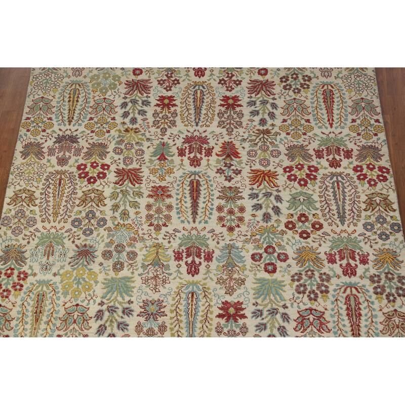 Hand Knotted Oriental 100% Wool Carpet Traditional All-Over Beige & Ivories Ziegler Area Rug - 9' 9'' X 6' 5''