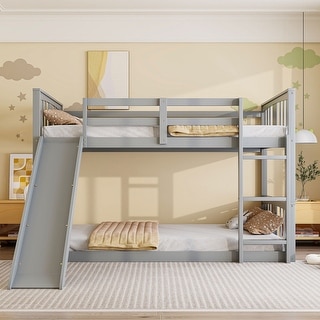 Twin Over Twin Size Bunk Bed with Slide and Ladder