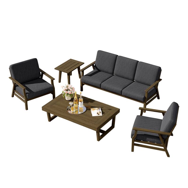 5-Piece Teak Outdoor Conversation Set with Tables.
