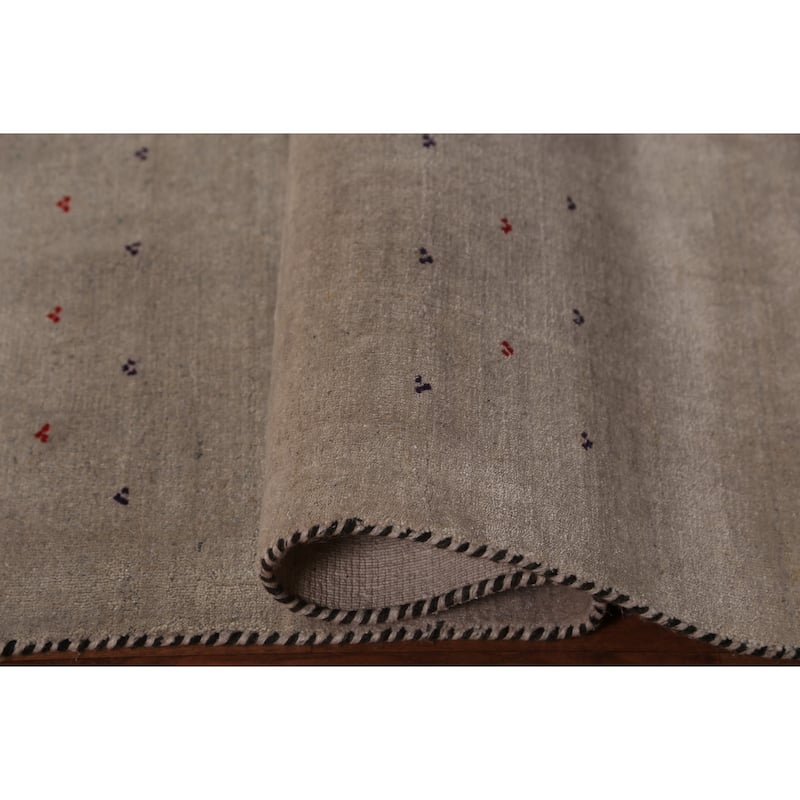 Tribal Gabbeh Area Rug Hand-Knotted Beige Wool Carpet - 5'8" x 7'9"