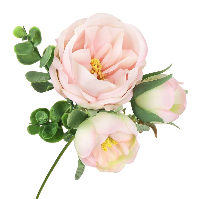 Set of 4 Cream Pink Artificial Cabbage Rose Flower Stem Bush Bouquet 13in - 13" L x 8" W x 8" DP