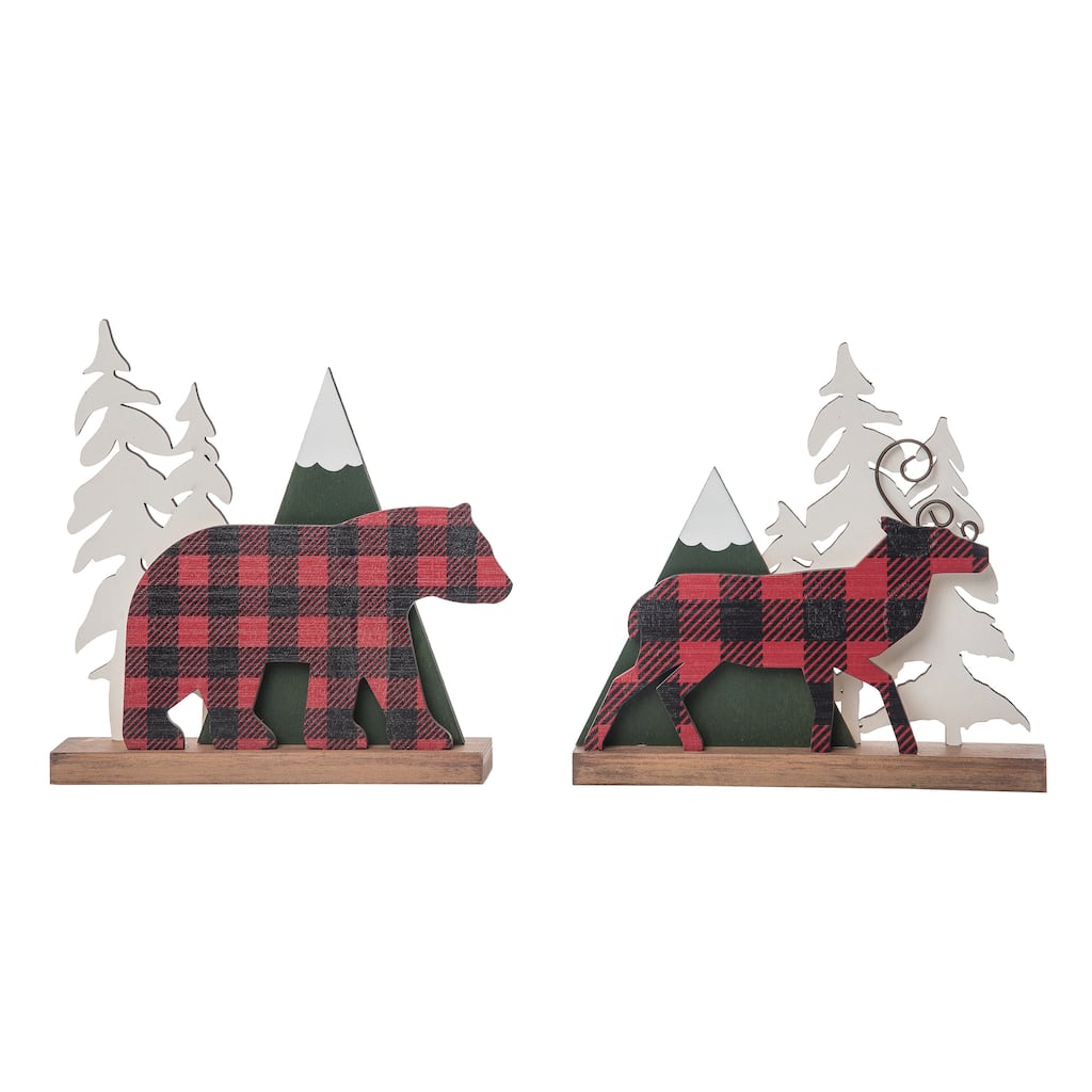 Transpac MDF Cabin Christmas Decor Set of 2 Christmas Home Decorations