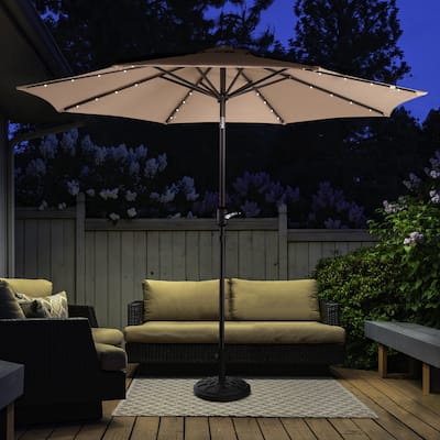 Lighted Patio Shade 9 Ft Outdoor Umbrella with 19lbs Weighted Base, Solar Powered LED by Villacera