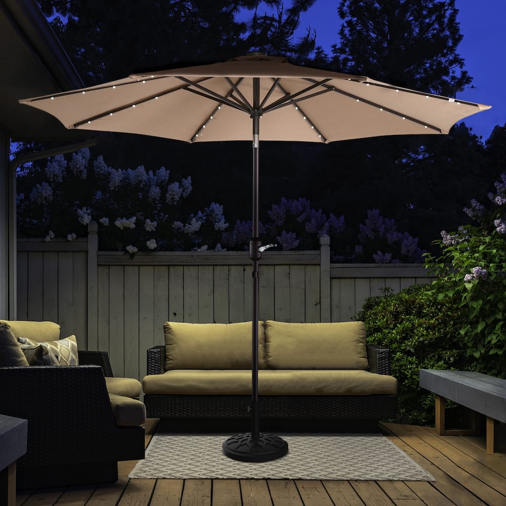 Lighted Patio Shade 9 Ft Outdoor Umbrella with 19lbs Weighted Base, Solar Powered LED by Villacera