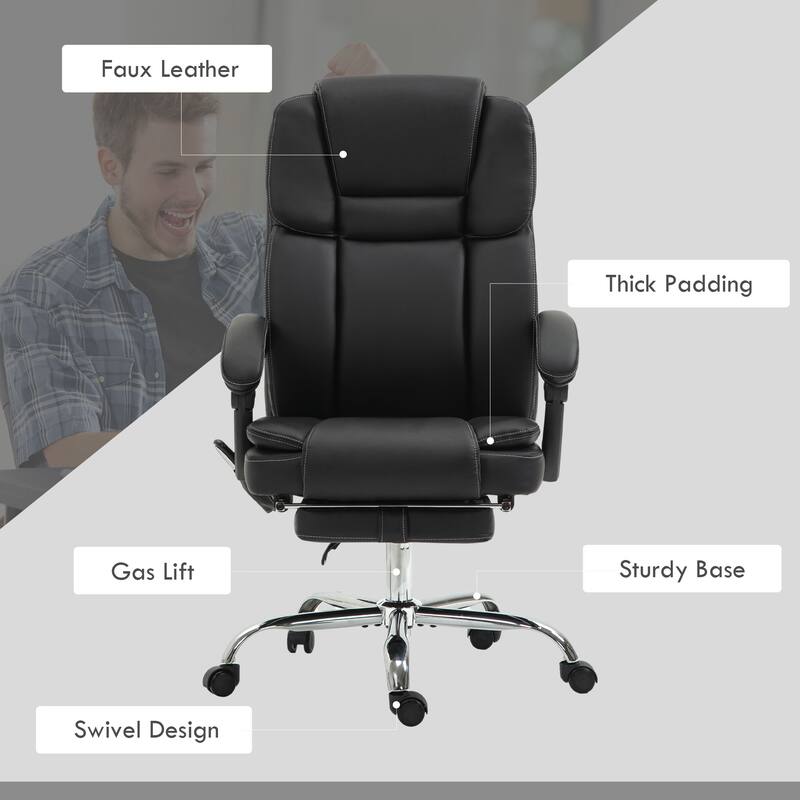 Massage Office Chair with 6 Vibration Points, Heated Reclining PU Leather Computer Chair with Adjustable Height, Footrest